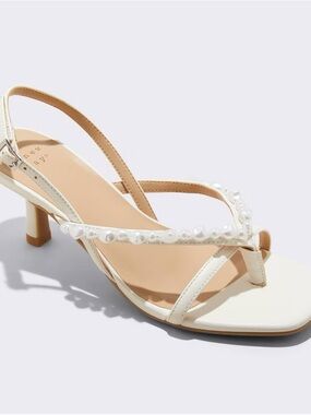 NWT! Pearl-Embellished Ivory Slingback Sandals